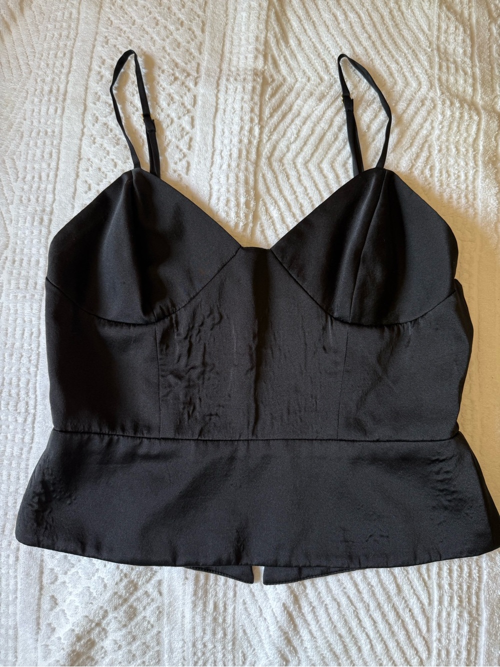 Black Satin Spaghetti Strap Peplum Cami Top - Women